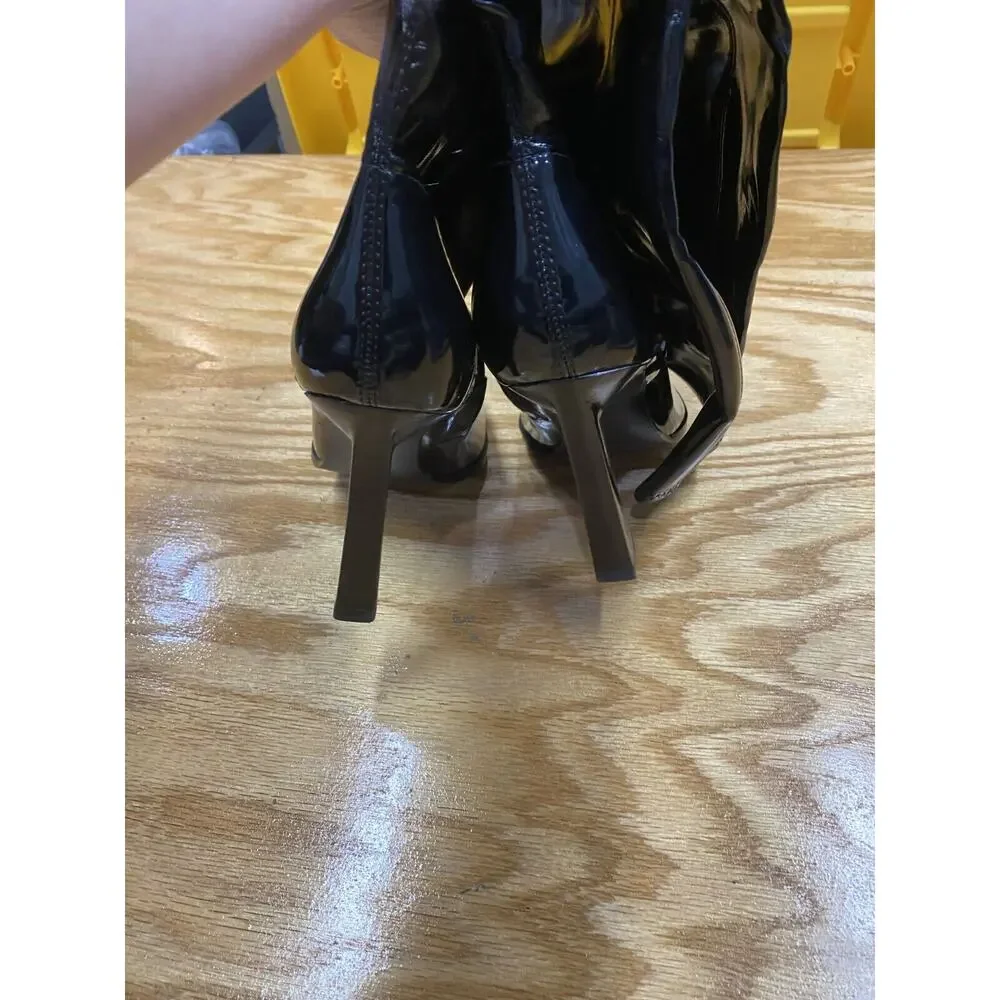 Marc Fisher Women Boots Black Patent Leather Side Zip Pull-On Pointed Toe S67